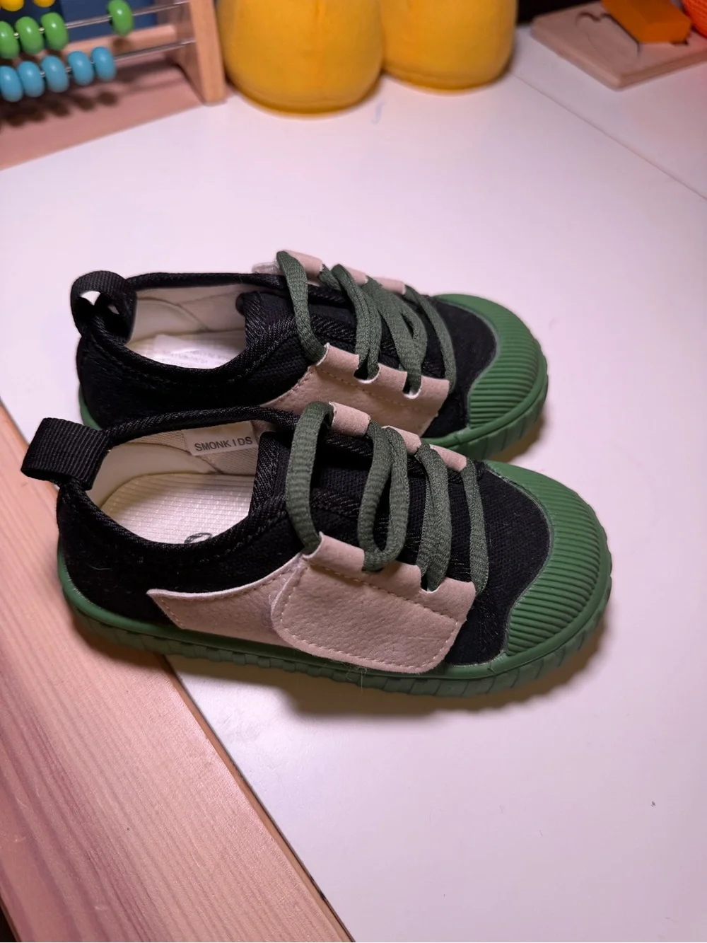 Kids Green Canvas Sneakers with Beige Accent 7C